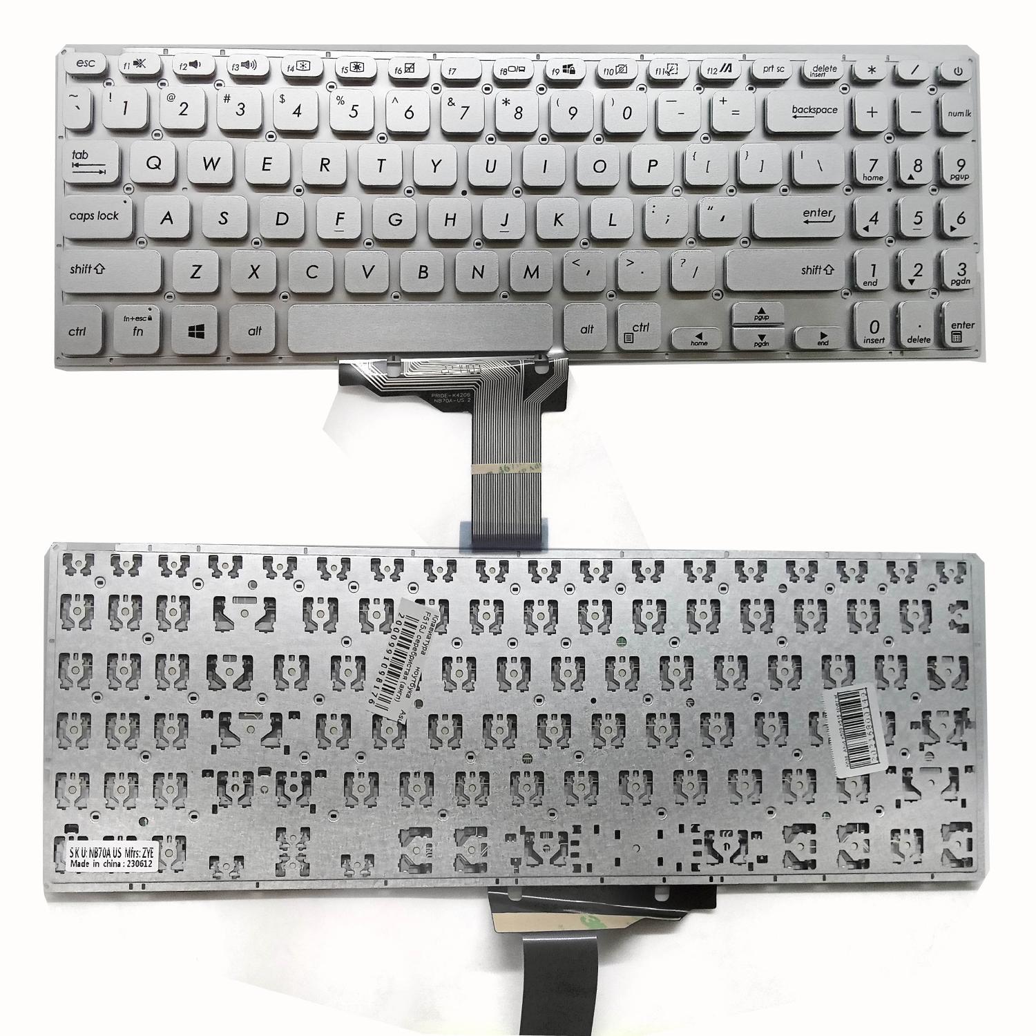 Клавиатура ноутбука Asus F515J серебристая (англ)