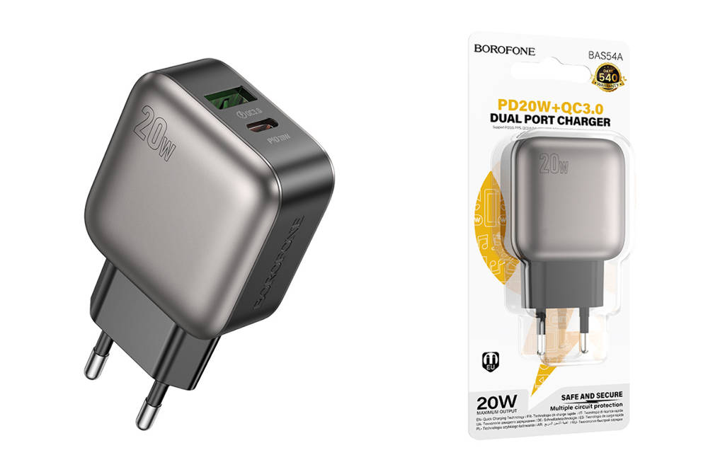 Сетевое зарядное устройство USB-C BOROFONE BAS54A PD 20W QC3.0 (черный)