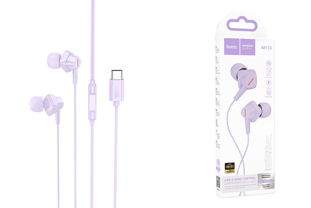 Наушники вакуумные проводные HOCO M113 Landy universal digital earphones with microphone штекер Type