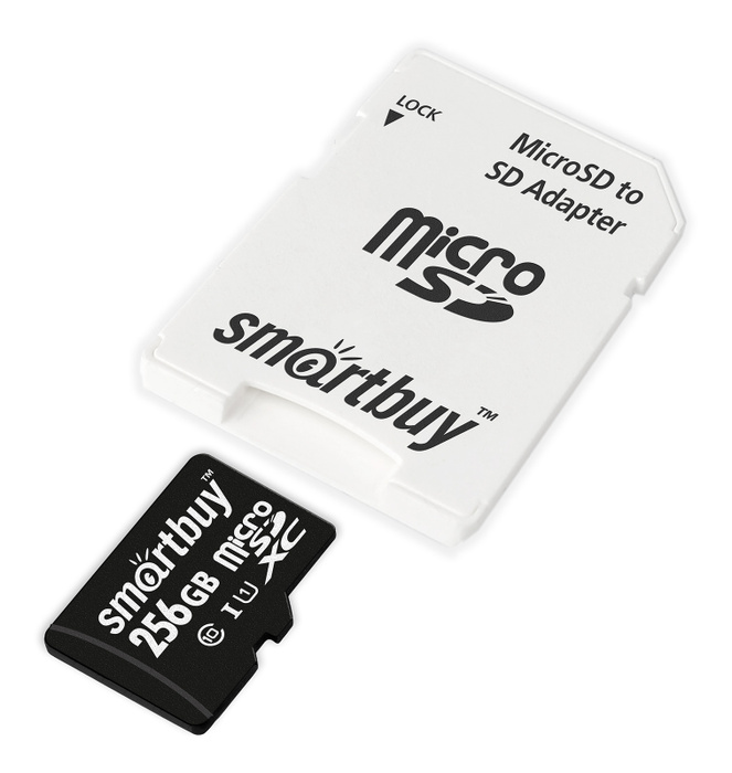 Карта памяти MicroSDXC SmartBuy 256GB cl10 UHS-I + SD, SB256GBSDCL10-01