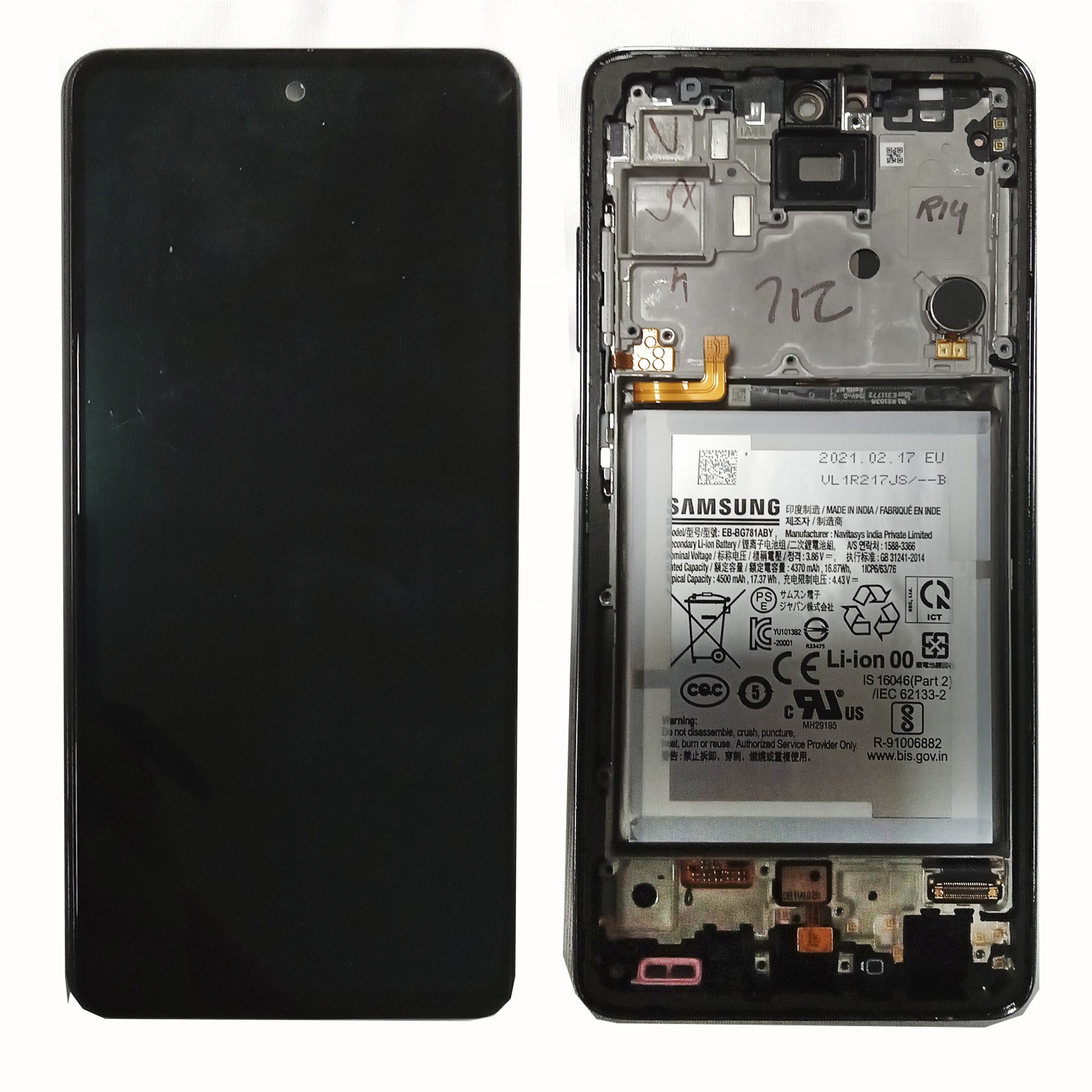 Модуль телефона Samsung A525F Galaxy A52 (дисплей + тачскрин) с рамкой оригинал черный б/у