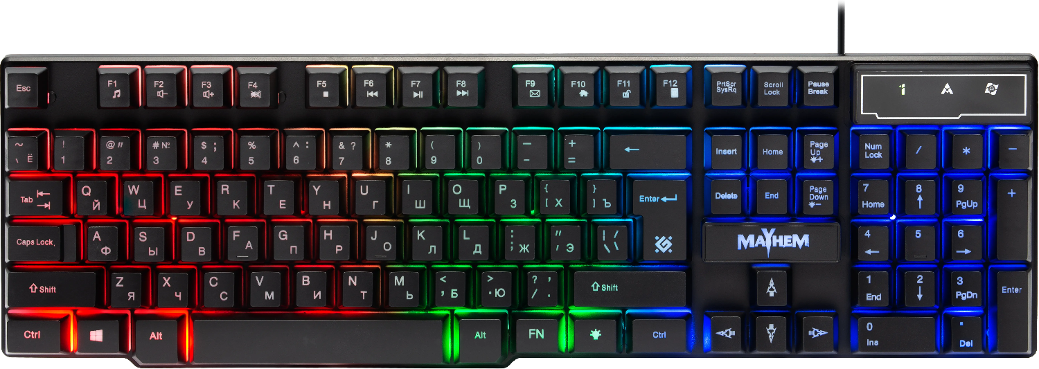 Клавиатура игровая Defender Mayhem GK-360DL RU (черн.), USB, RGB подсветка
