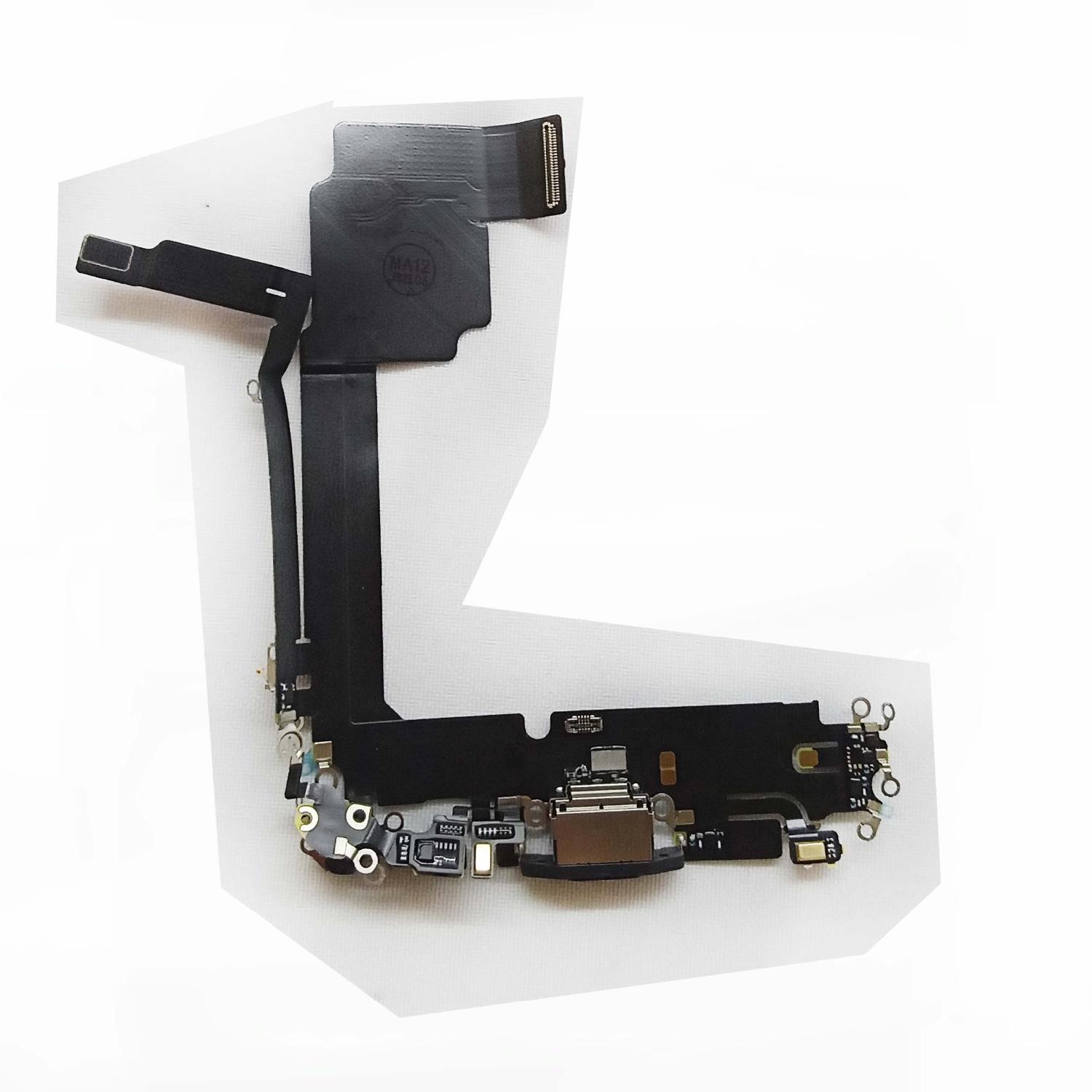 Шлейф телефона iPhone 15 Pro Max на системный разъем + разъем гарнитуры + микрофон (черный)