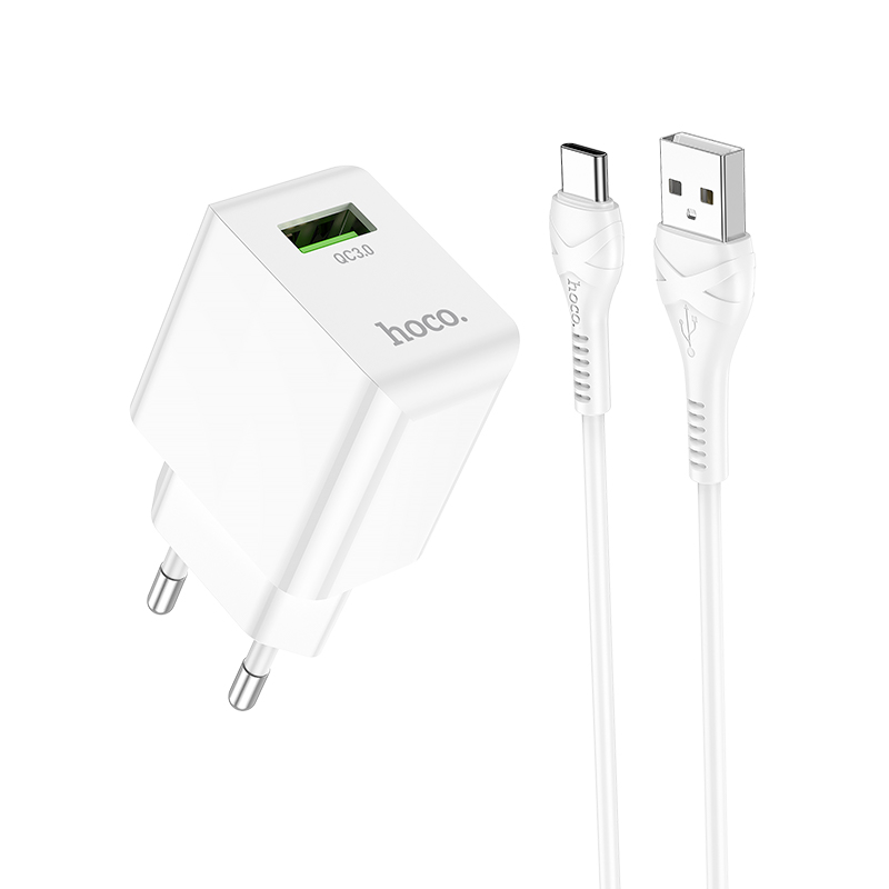 Сетевое зарядное устройство USB + кабель MicroUSB HOCO C98A Proton QC3.0 3000mAh (белый)
