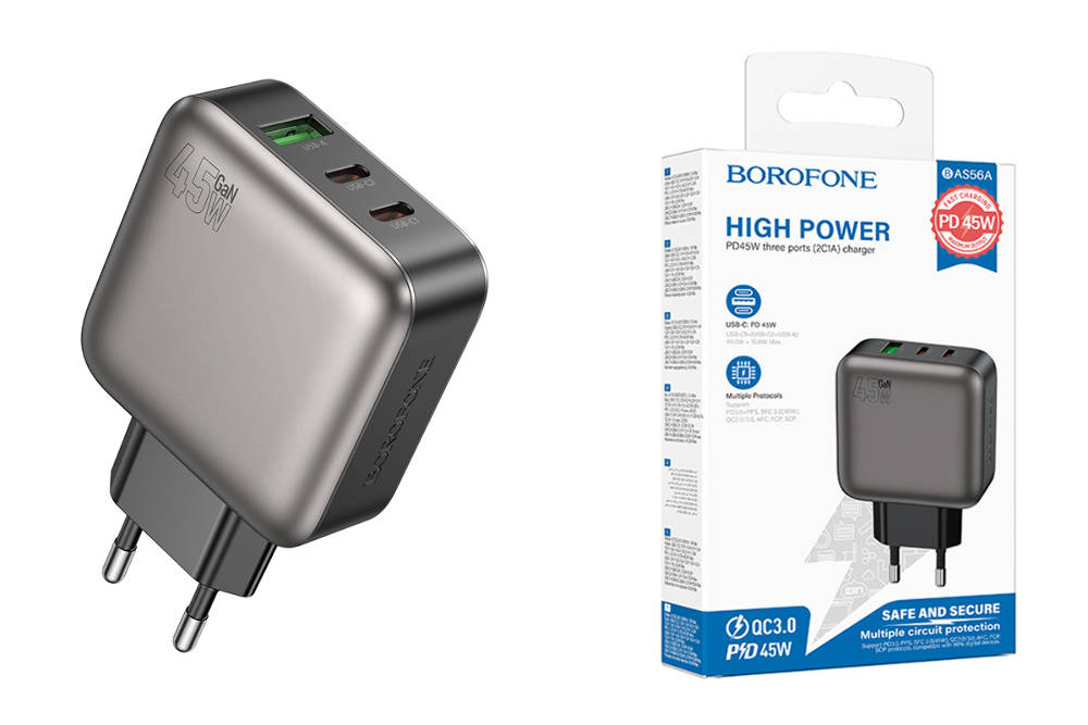 Сетевое зарядное устройство USB-C BOROFONE BAS56A PD 45W (черный)