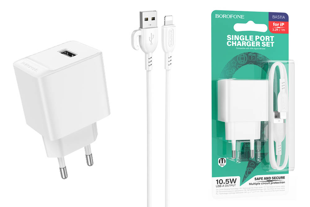 Сетевое зарядное устройство USB + кабель MicroUSB BOROFONE BA21A Long journey QC3.0 3000mAh (белый)