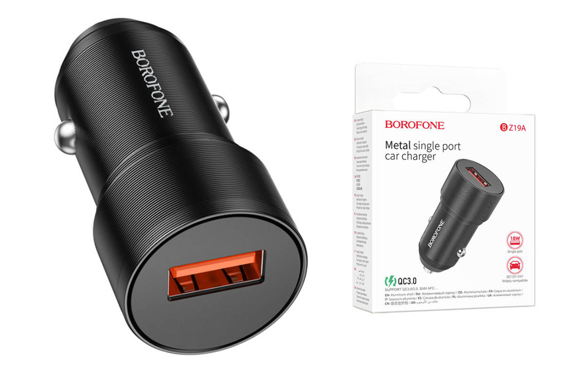 Автомобильное зарядное устройство АЗУ USB BOROFONE BZ19A power single port QC3.0 (черный)