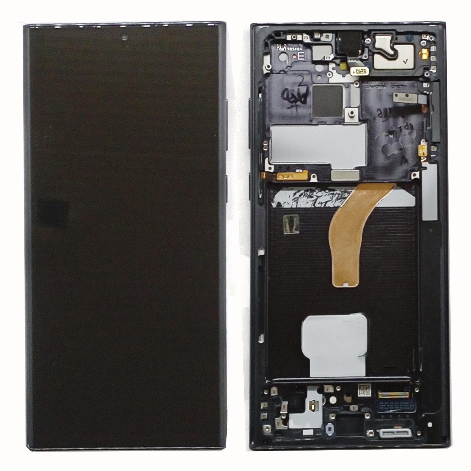 Модуль телефона Samsung S908 Galaxy S22 Ultra (дисплей + тачскрин) с рамкой оригинал черный (снятый)