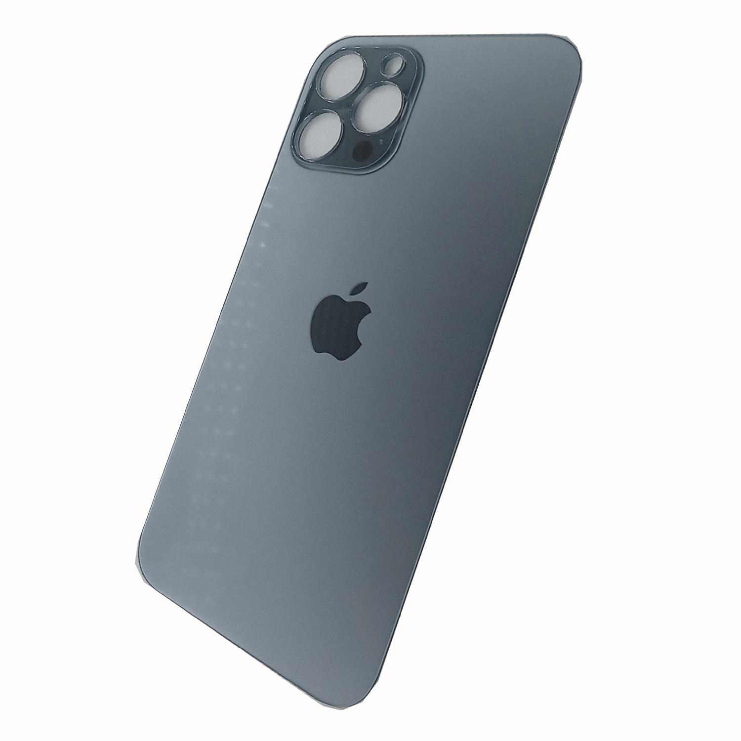Задняя крышка телефона iPhone 12 Pro Max (стекло) c увеличенным вырезом под камеру синяя