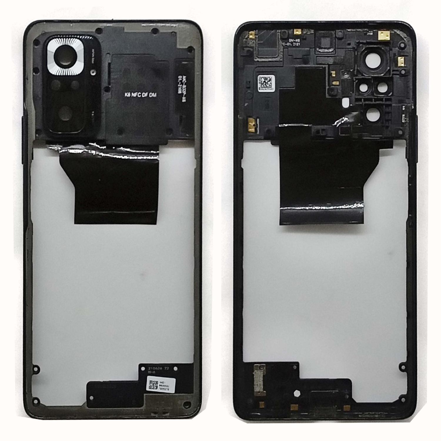 Корпус телефона Xiaomi Note 10 Pro средняя часть+стекло камеры черная