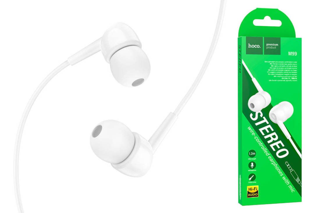 Наушники вакуумные проводные HOCO M99 Celestial universal earphones with microphone (белый)