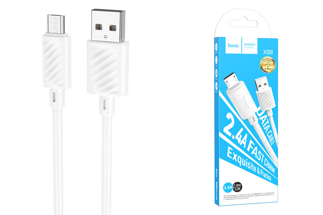 Кабель USB - MicroUSB HOCO X88 (белый) 1м