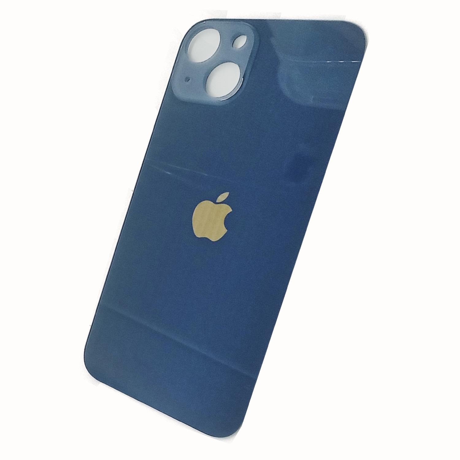 Задняя крышка телефона iPhone 13 (стекло) c увеличенным вырезом под камеру синяя
