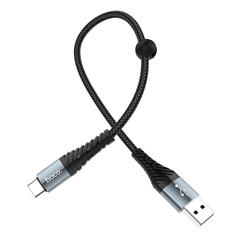 Кабель USB - USB Type-C HOCO X38, 3A (черный) 0,25м (в оплетке, с усилением сгиба)