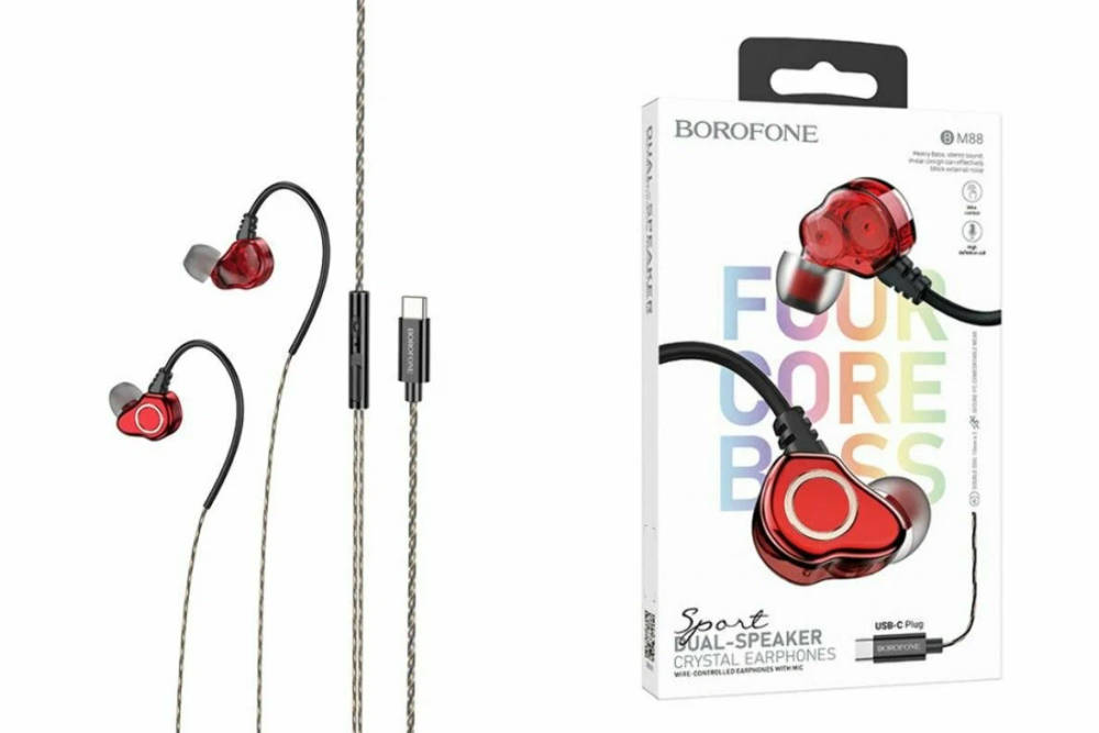 Наушники вакуумные проводные BOROFONE BM88 Sea wire (красный)