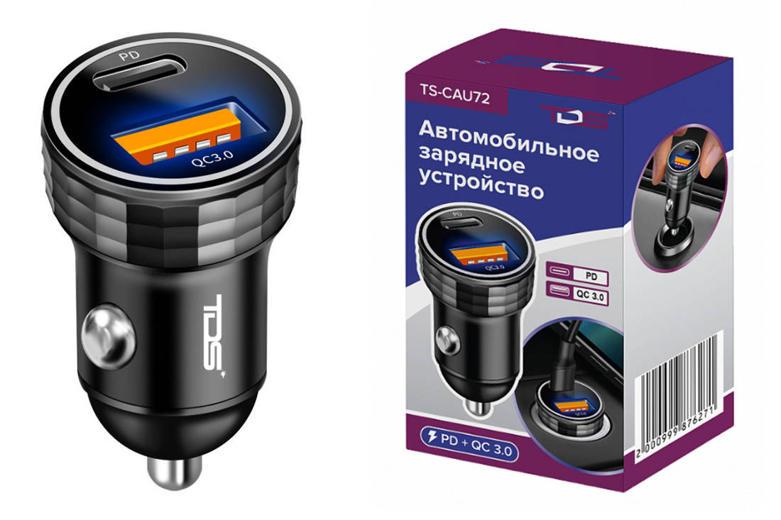 Автомобильное зарядное устройство TDS TS-CAU72A ЗУ авто USB (QC3.0 Super + PD20W,4000mA)