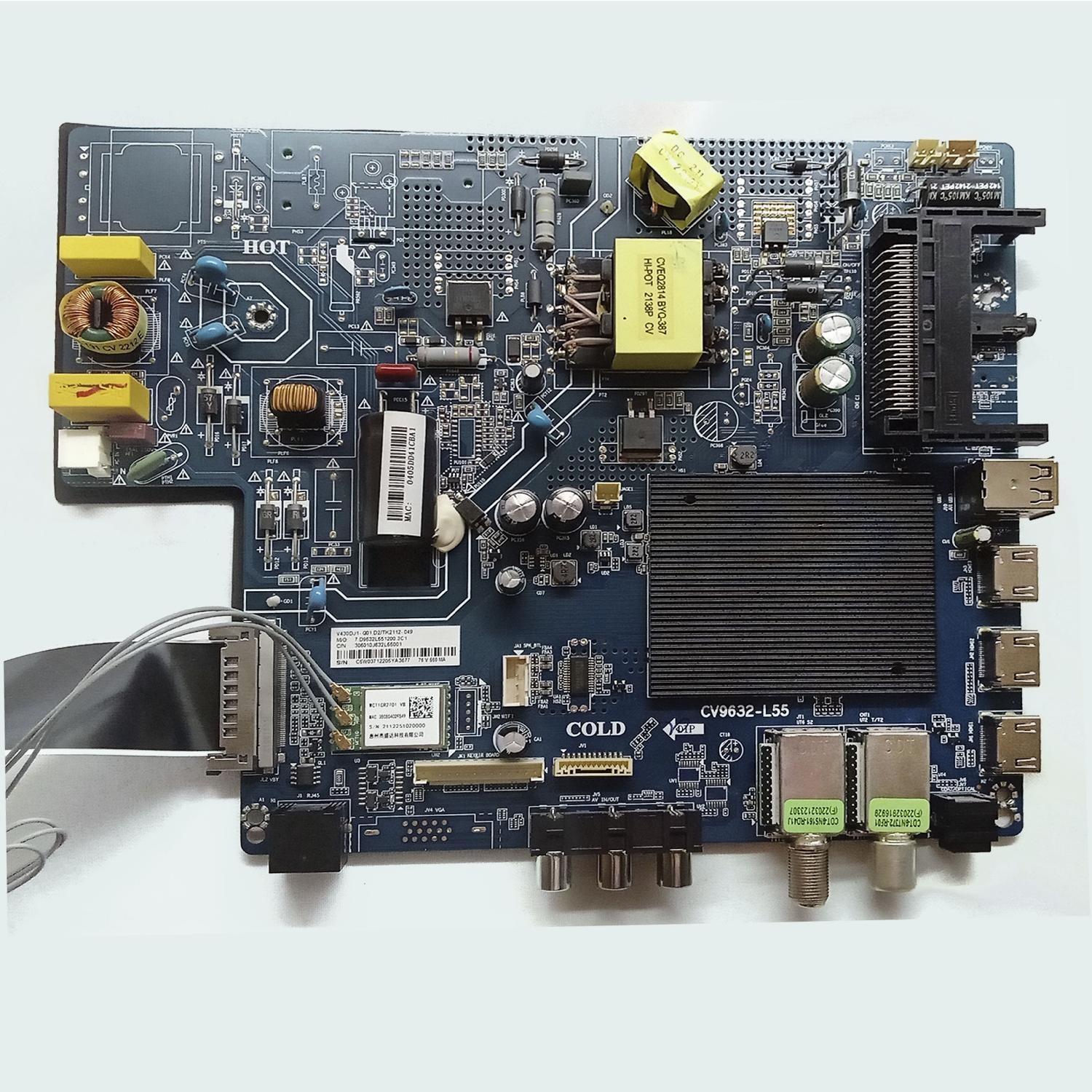 Основная плата CV9632-L55 телевизора Dexp U43H8000E (необходима замена конденсаторов)  б/у