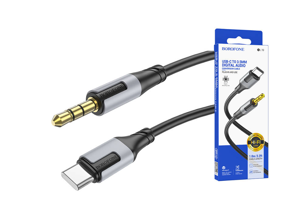 Кабель аудио BOROFONE BL19 (штекер Type-C - штекер AUX) Digital audio conversion cable (черный)
