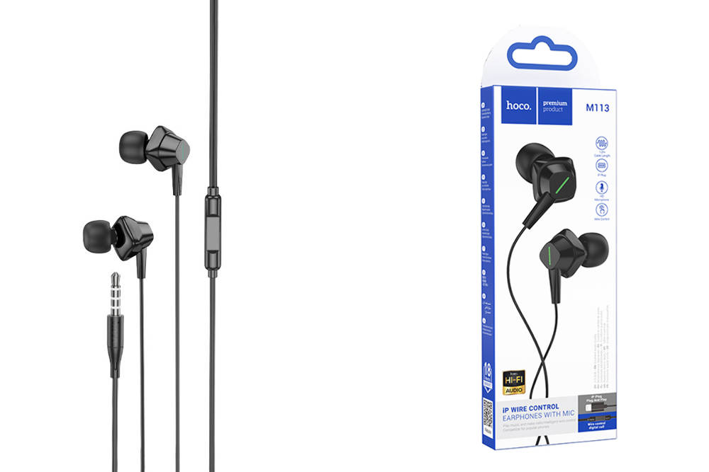 Наушники вакуумные проводные HOCO M113 Landy universal earphones with microphone (черный)