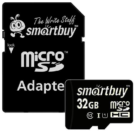 Карта памяти MicroSDHC SmartBuy 32GB + SD адаптер class 10